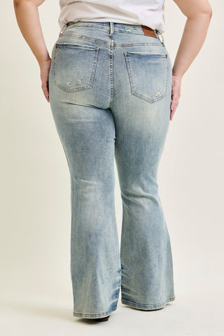 Charlotte Tinted Pin Tack Detail Flare Jeans - PLUS
