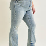 Megan Mid Rise Tinted Pin Tack Detail Flare Jeans - PLUS