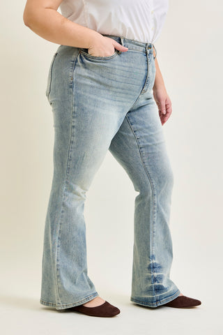 Charlotte Tinted Pin Tack Detail Flare Jeans - PLUS