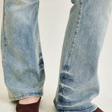 Megan Mid Rise Tinted Pin Tack Detail Flare Jeans - PLUS