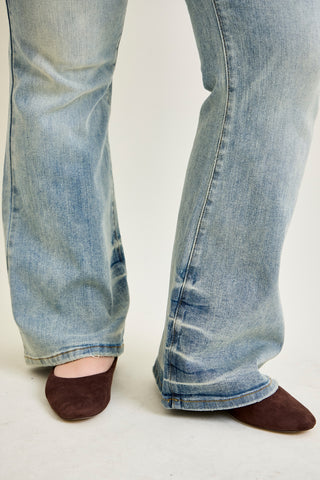 Charlotte Tinted Pin Tack Detail Flare Jeans - PLUS