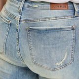 Megan Mid Rise Tinted Pin Tack Detail Flare Jeans - PLUS