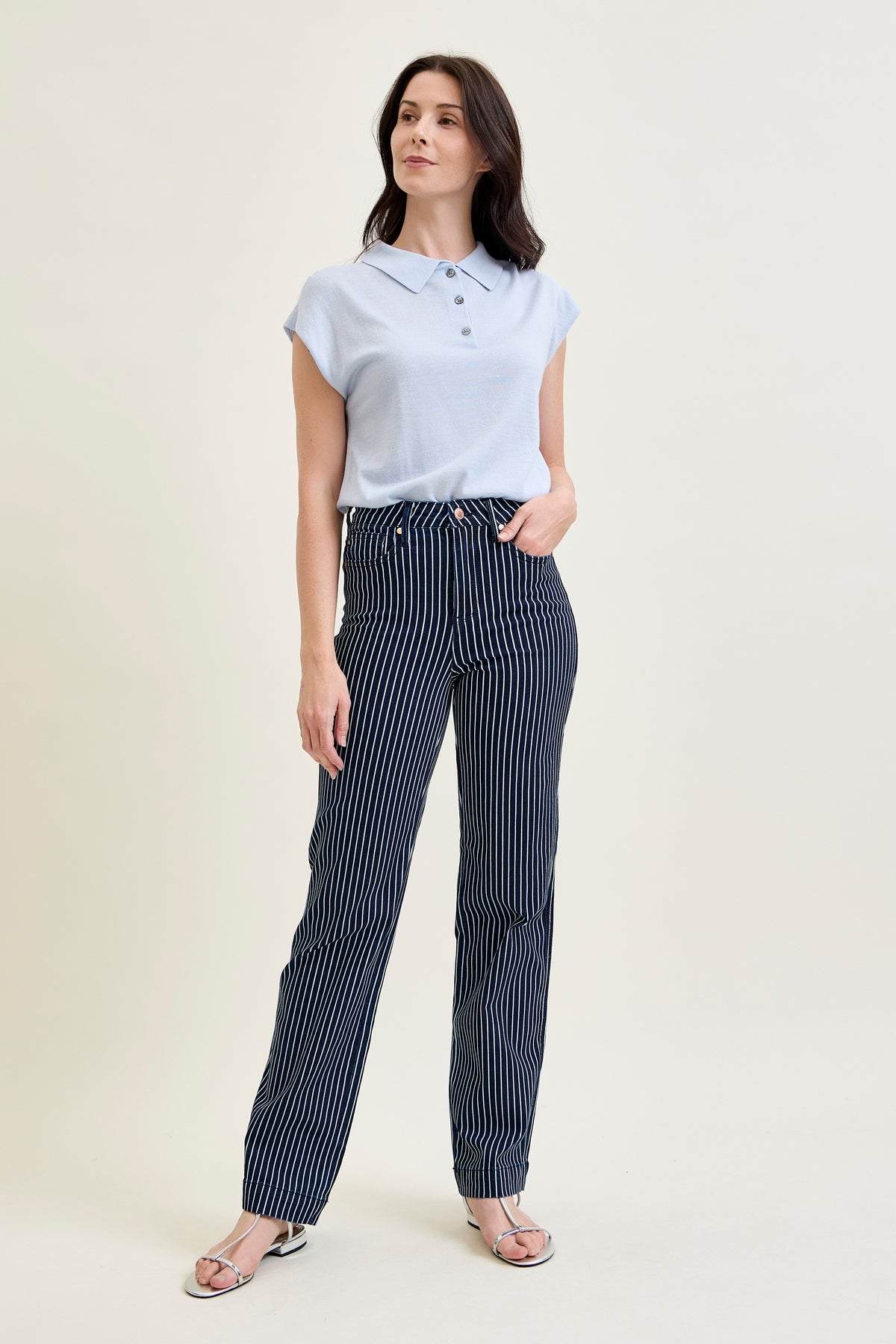 Judy Blue Jeans Kimberly Tummy Control Striped Straight Fit 15/32