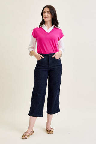 Diana High Rise Side Seam Braid Cropped Wide Leg Jeans