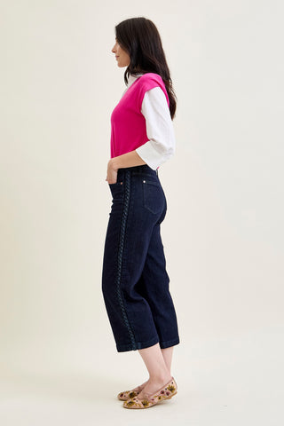 Diana High Rise Side Seam Braid Cropped Wide Leg Jeans