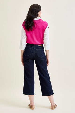 Diana High Rise Side Seam Braid Cropped Wide Leg Jeans