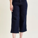 Diana High Rise Side Seam Braid Cropped Wide Leg Jeans