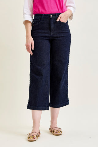 Diana High Rise Side Seam Braid Cropped Wide Leg Jeans