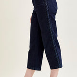 Diana High Rise Side Seam Braid Cropped Wide Leg Jeans