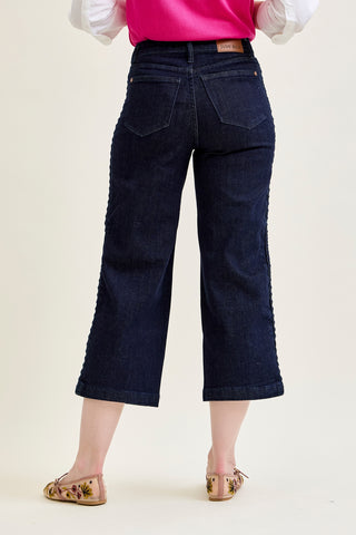 Diana High Rise Side Seam Braid Cropped Wide Leg Jeans