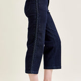 Diana High Rise Side Seam Braid Cropped Wide Leg Jeans