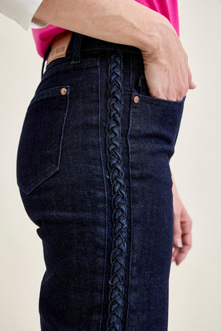 Diana High Rise Side Seam Braid Cropped Wide Leg Jeans