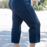 Diana High Rise Side Seam Braid Cropped Wide Leg Jeans - PLUS