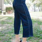 Diana High Rise Side Seam Braid Cropped Wide Leg Jeans
