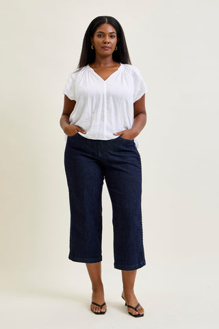 Diana High Rise Side Seam Braid Cropped Wide Leg Jeans - PLUS