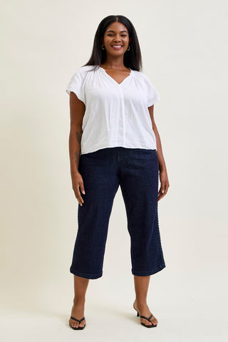 Diana High Rise Side Seam Braid Cropped Wide Leg Jeans - PLUS