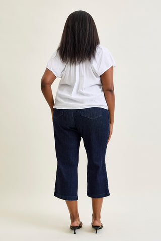 Diana High Rise Side Seam Braid Cropped Wide Leg Jeans - PLUS