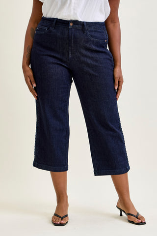 Diana High Rise Side Seam Braid Cropped Wide Leg Jeans - PLUS