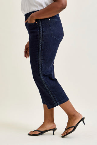 Diana High Rise Side Seam Braid Cropped Wide Leg Jeans - PLUS