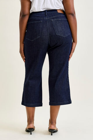 Diana High Rise Side Seam Braid Cropped Wide Leg Jeans - PLUS