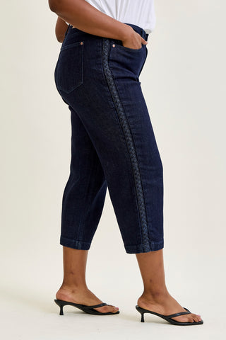 Diana High Rise Side Seam Braid Cropped Wide Leg Jeans - PLUS