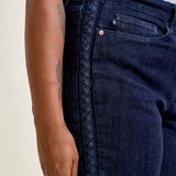 Diana High Rise Side Seam Braid Cropped Wide Leg Jeans - PLUS