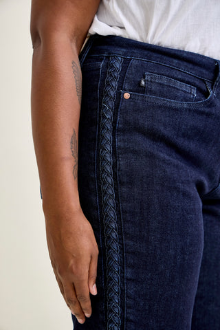 Diana High Rise Side Seam Braid Cropped Wide Leg Jeans - PLUS