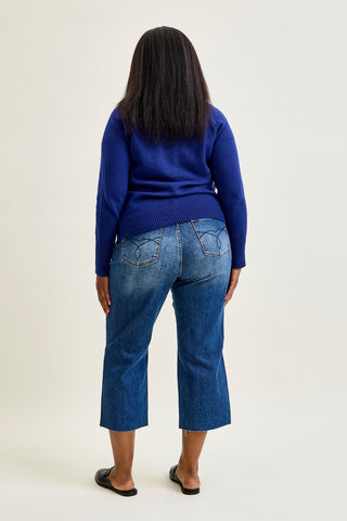 Dolly High Rise Back Pocket Classic Cropped Wide Leg Jeans - PLUS