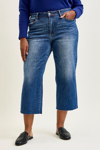 Dolly High Rise Back Pocket Classic Cropped Wide Leg Jeans - PLUS