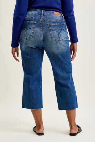 Dolly High Rise Back Pocket Classic Cropped Wide Leg Jeans - PLUS