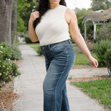 Cassandra Mid Rise Tummy Control Crop Wide Leg Jeans - PLUS