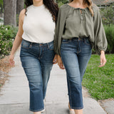 Cassandra Mid Rise Tummy Control Crop Wide Leg Jeans - PLUS