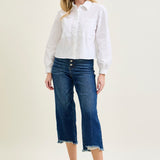 Wren High Rise Button Fly Distressed Hem Crop Wide