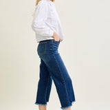 Wren High Rise Button Fly Distressed Hem Crop Wide