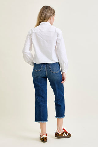 Wren High Rise Button Fly Distressed Hem Crop Wide