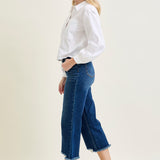 Wren High Rise Button Fly Distressed Hem Crop Wide