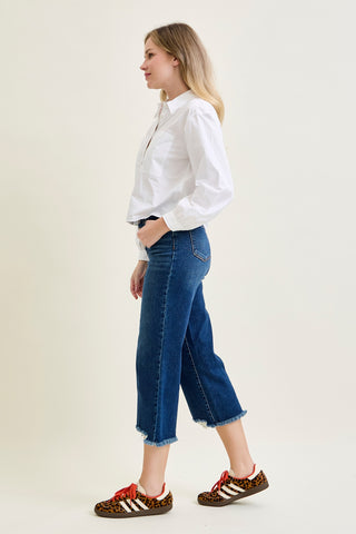 Wren High Rise Button Fly Distressed Hem Crop Wide