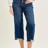 Wren High Rise Button Fly Distressed Hem Crop Wide