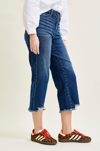 Wren High Rise Button Fly Distressed Hem Crop Wide