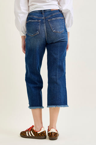 Wren High Rise Button Fly Distressed Hem Crop Wide