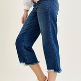 Wren High Rise Button Fly Distressed Hem Crop Wide