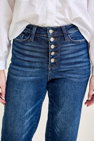 Wren High Rise Button Fly Distressed Hem Crop Wide