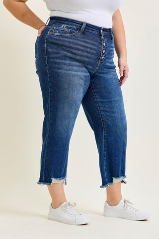 Wren High Rise Button Fly Distressed Hem Crop Wide - PLUS