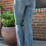 Lisa High Rise Button Fly Hem Distressed Straight Jeans