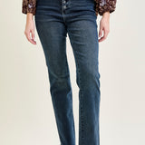 Lisa High Rise Button Fly Hem Distressed Straight Jeans