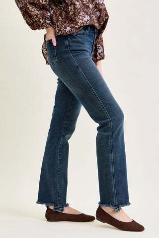 Kimberly Button Fly Hem Distressed Straight Jeans