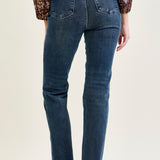 Lisa High Rise Button Fly Hem Distressed Straight Jeans