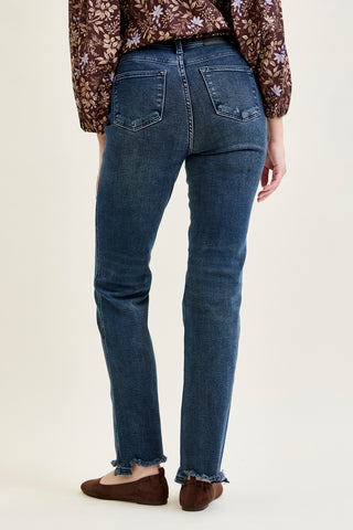 Kimberly Button Fly Hem Distressed Straight Jeans