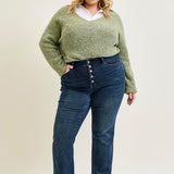 Lisa High Rise Button Fly Hem Distressed Straight Jeans - PLUS