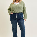 Lisa High Rise Button Fly Hem Distressed Straight Jeans - PLUS